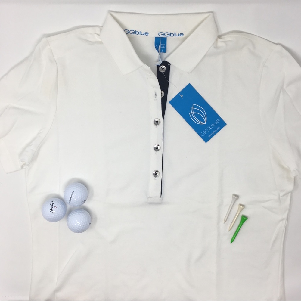 GG BLUE GOLF POLO WOMENS WHITE BLACK NWT SZ L